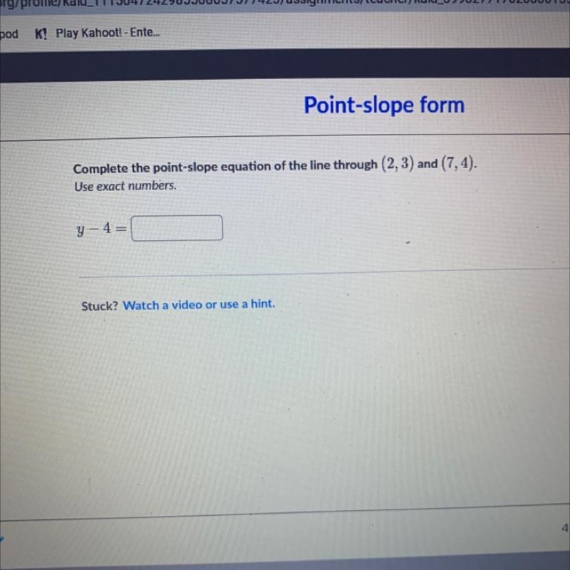 Point slope form. Y-4=-example-1