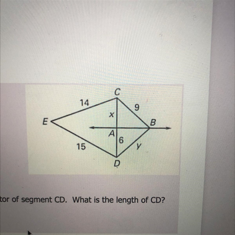 PLEASE HELP!!! In the diagram, line AB is a perpendicular bisector of segment CD. What-example-1