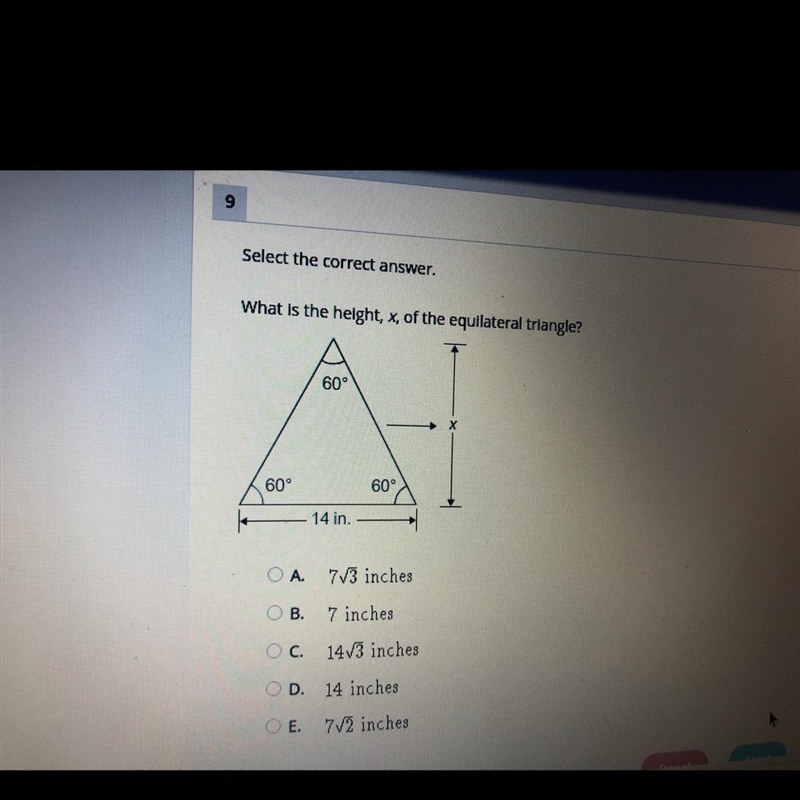 What is the height, X, of the equilateral triangle ? (Help)-example-1