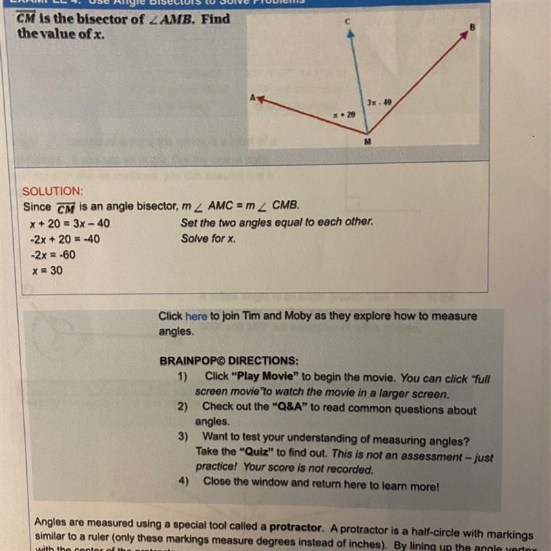 Wouid someone explain this Explain, how did we know x + 20 = 3x - 40? Thank you-example-1