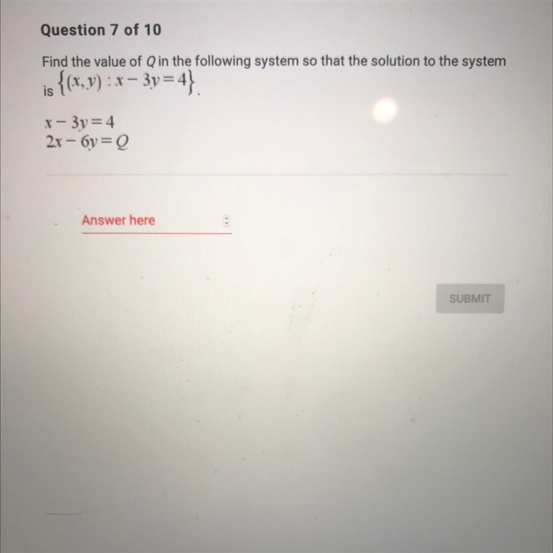 URGENT!!!!!! Find the value of q in the following system so that the solution to the-example-1