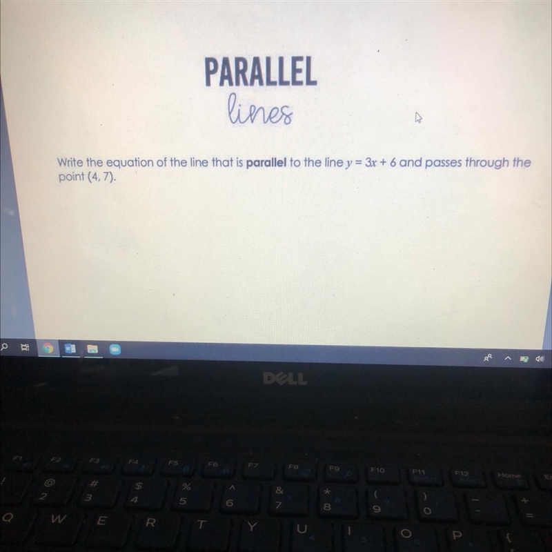 write the equation of the like that is parallel to the line y=3x+6 and passes through-example-1