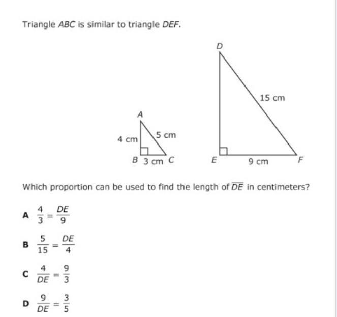 Triangle abc is similar to triangle def. which proportion can be used to find the-example-1