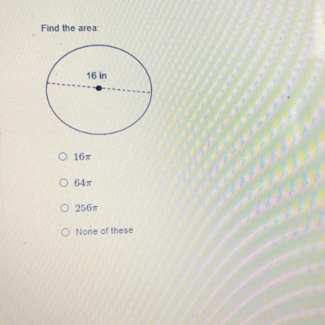 Find the area: A.16 B.64 C.256 D.none of these-example-1