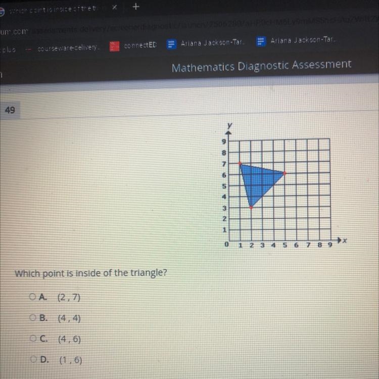 Which point is inside of the triangle? hurry and answer.-example-1