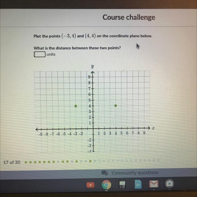 Plot the points (3,4) (4,4) on the coordinate plane below-example-1