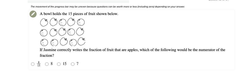 A bowl holds the pieces of fruit shown below. The image shows 8 apples and 7 oranges-example-1