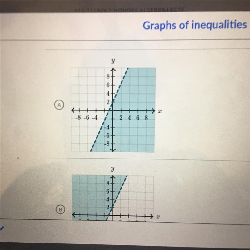 Which graph represents - 9x + 4y < 8?-example-1