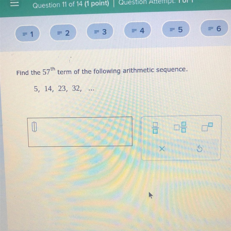 Find the 57th term of the following arithmetic sequence. 5, 14, 23, 32,-example-1