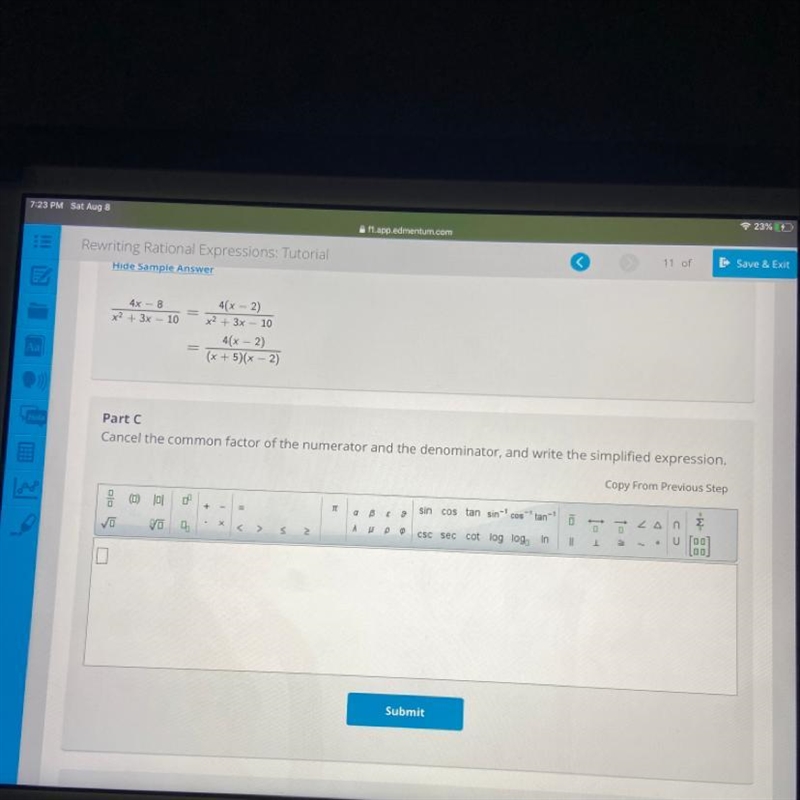 Cancel the common factor of the numerator and the denominator and write specified-example-1