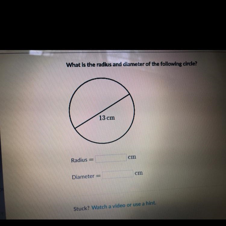 What is the radius and diameter of the following circle-example-1