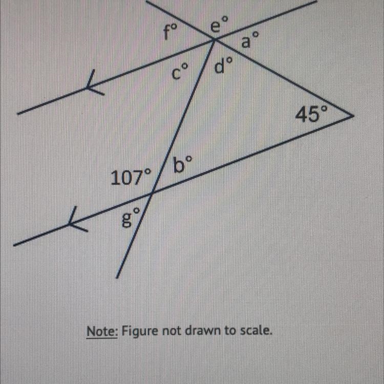 What is the value of measure d? A) 28 degrees B) 45 degrees C) 62 degrees D) 73 degrees-example-1