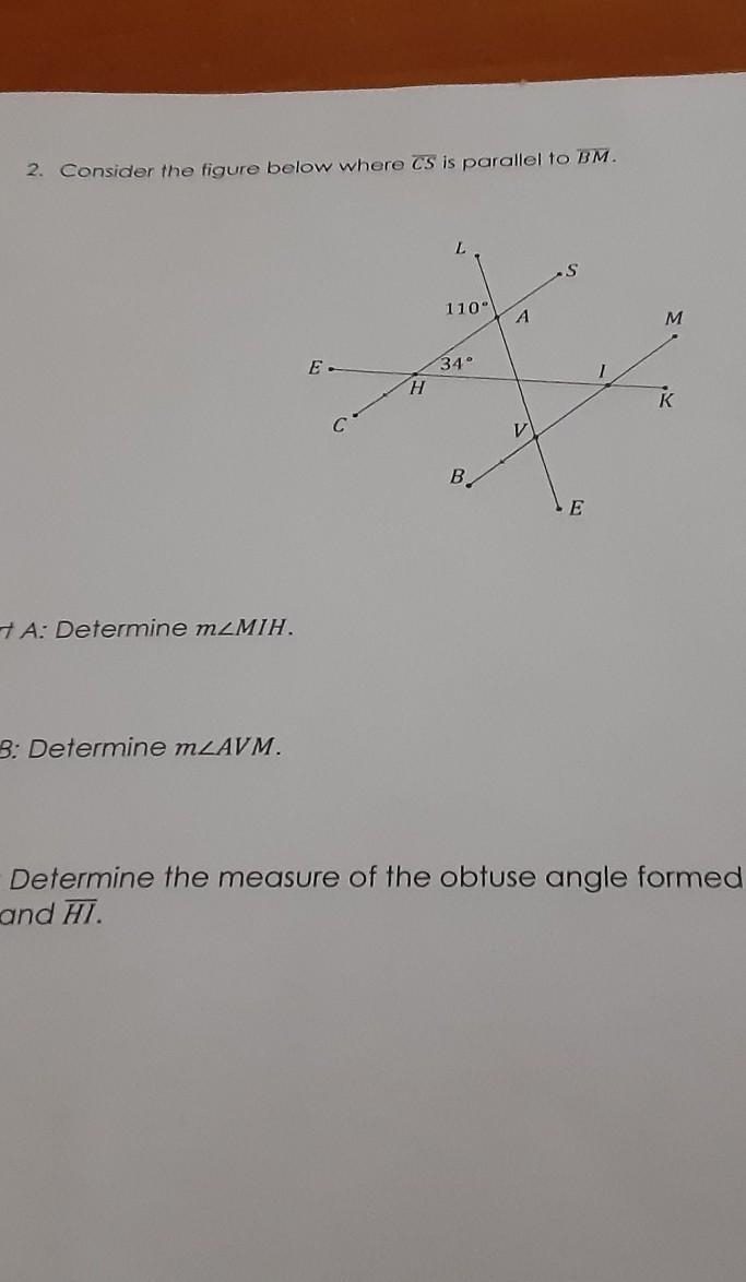 C: Determine the measure of the obtuse angle formed at the intersection of AV and-example-1