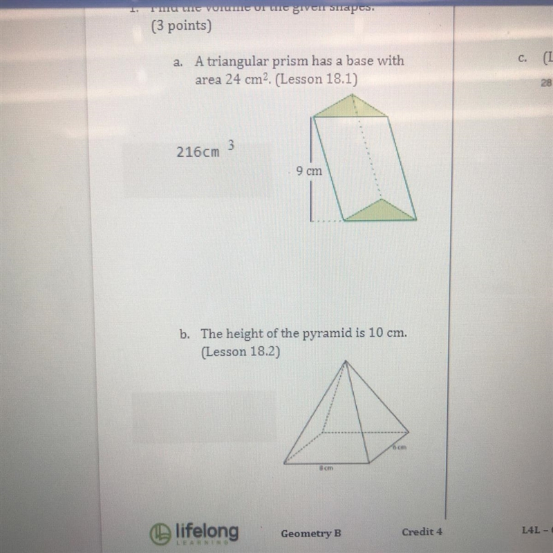 B. The height of the pyramid is 10 cm. (Lesson 18.2)-example-1