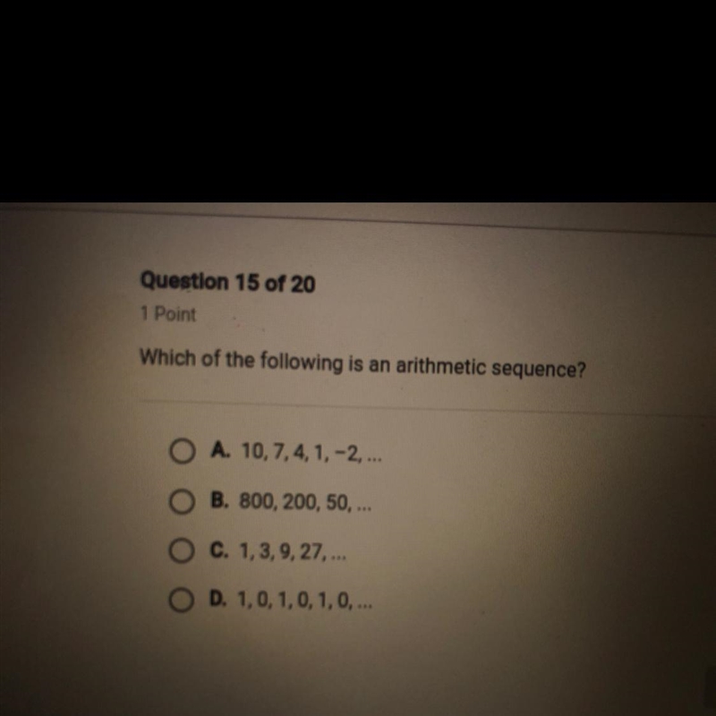 Which of the following is an arithmetic sequence?-example-1