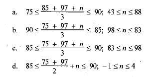 A student scored 75 and 97 on her first two quizzes. Write and solve a compound inequality-example-1