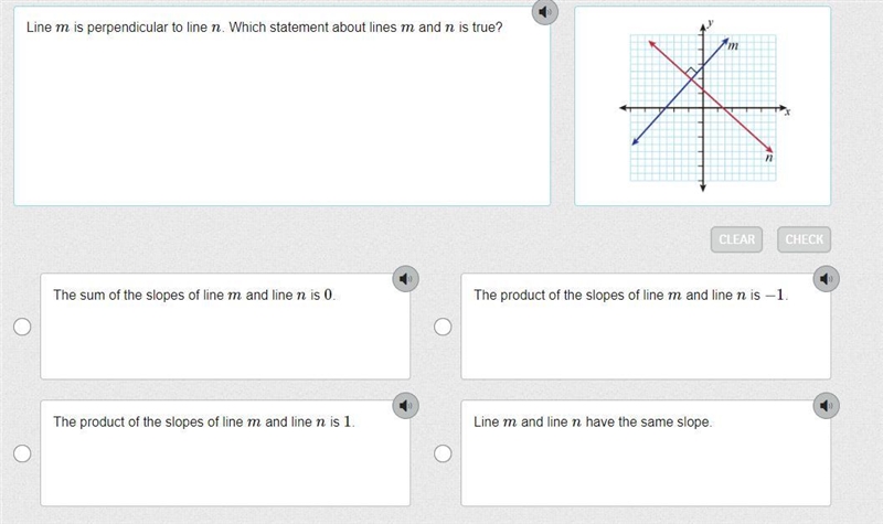 Line m is perpendicular to line n. Which statement about lines m and n is true?-example-1