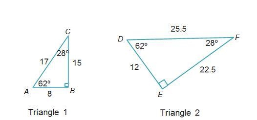 Triangles 1 and 2 are similar. What ratio relates a side length of triangle 1 to the-example-1