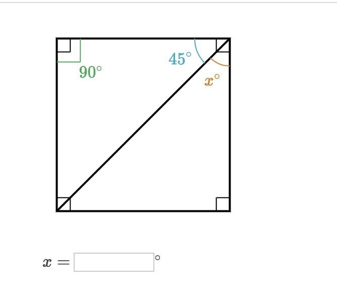 Solve for x 90°, 45°, and x°-example-1