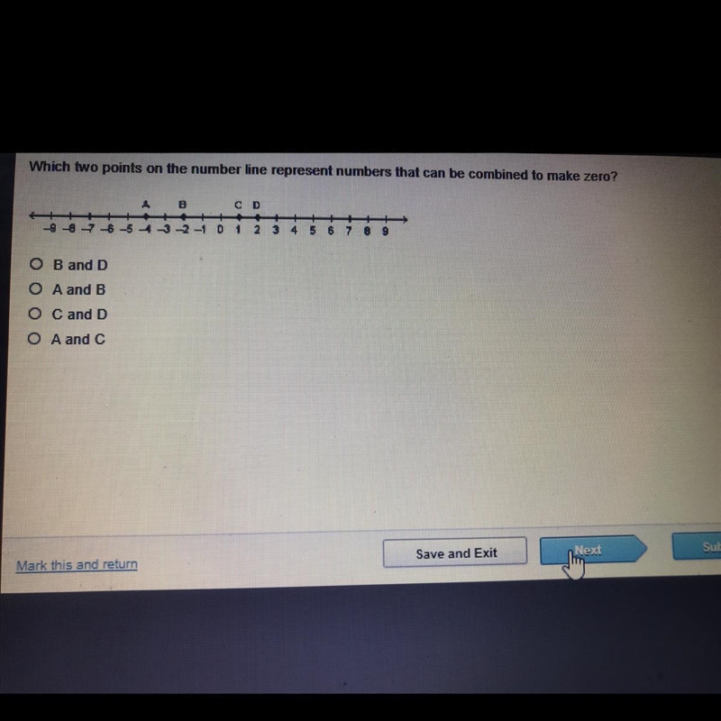 Which two points on the number line represent numbers that can be combined to make-example-1