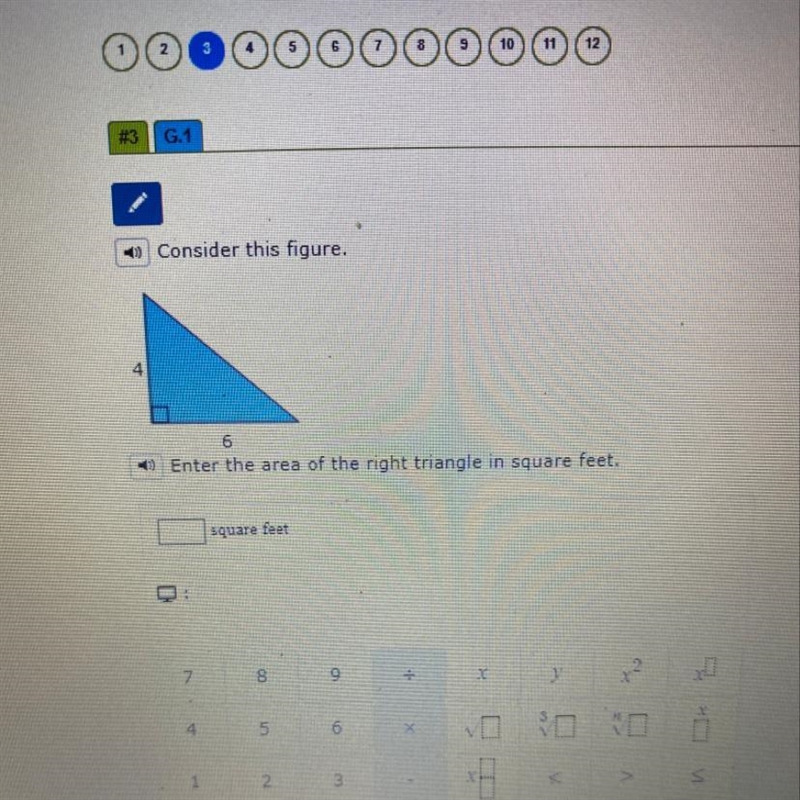 What is the area of the right triangle in square feet-example-1