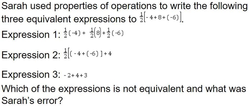 Sarah used properties of operations to write the following three equivalent expressions-example-1