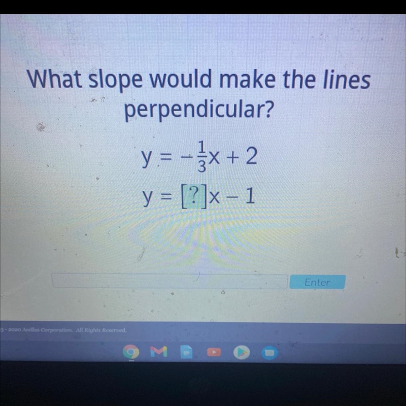 What slope would make the lines perpendicular? y = -x + 2 y = [?]x – 1-example-1