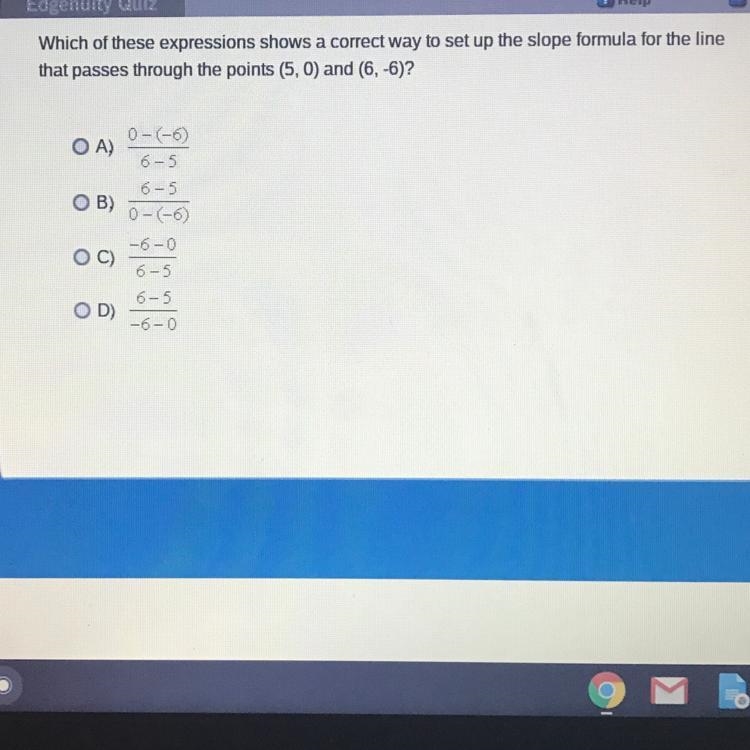 Which of these expressions shows a correct way to set up the slope formula for the-example-1