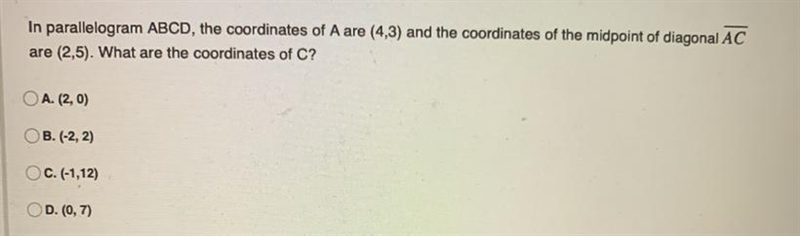 In parallelogram ABCD, the coordinates of A are (4,3) and the coordinates of the midpoint-example-1