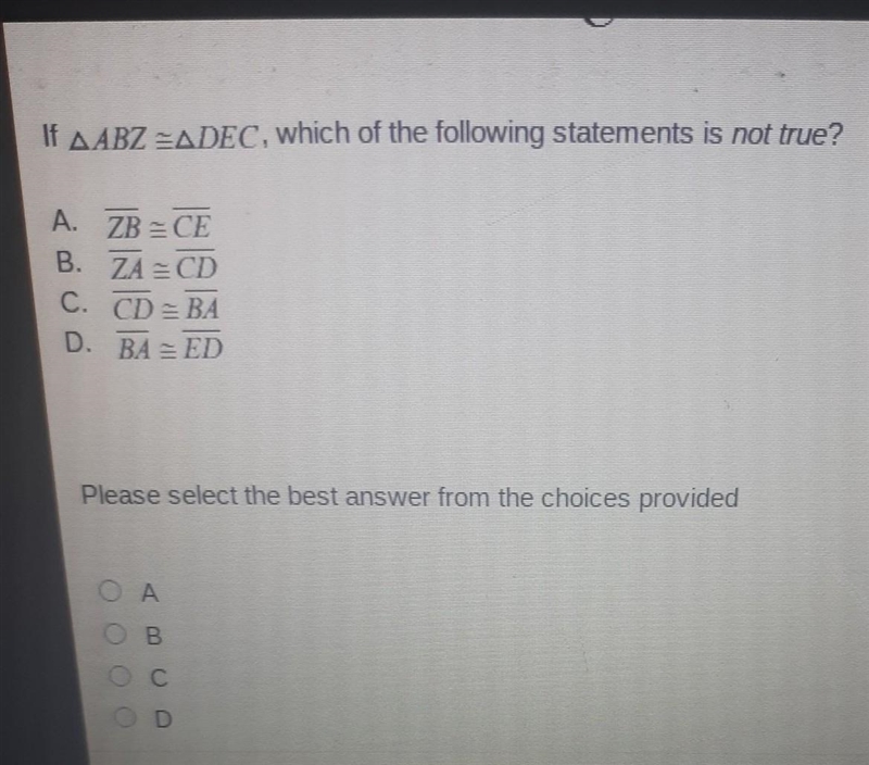 If ABZ =DEC which of the following statement is not true​-example-1