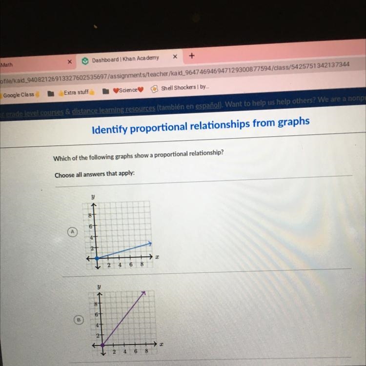 Identify proportional realationships from graphs There’s also a none option-example-1