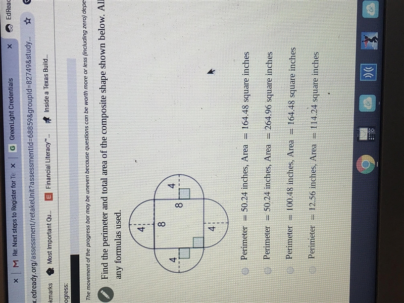 Find the perimeter and total area ? Use 3.14 in-example-1