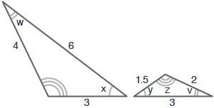 Two similar triangles are shown below: Two triangles are shown. The sides of the triangle-example-1