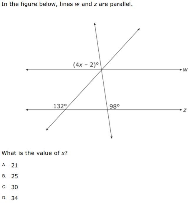 In the figure below, lines w and z are parallel. What is the value of X?-example-1