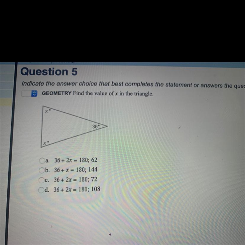 Find the value of x in the triangle.-example-1