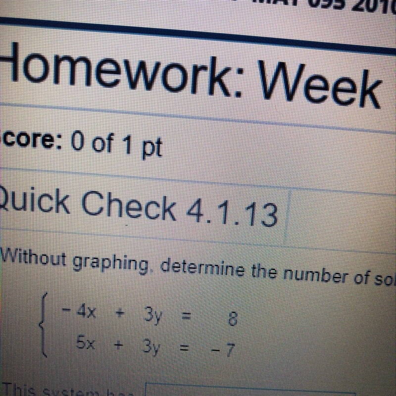 Without graphing, determine the number of solutions of the system. State whether the-example-1