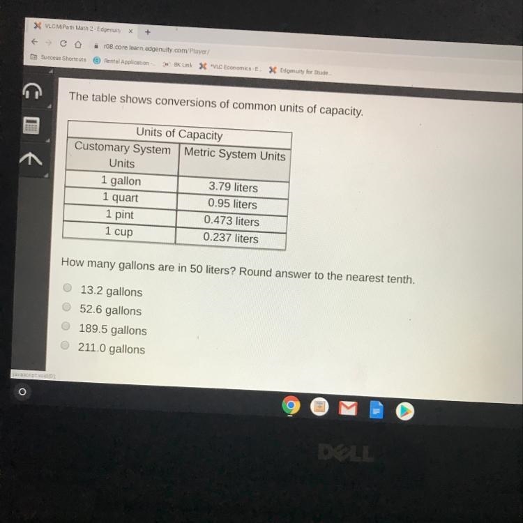 How many galleons are in 50 liters round to the nearest tenth-example-1