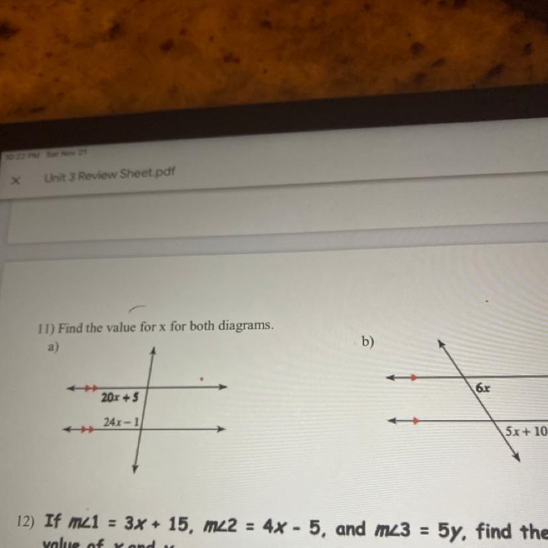 11) Find the value for x for both diagrams please help me-example-1