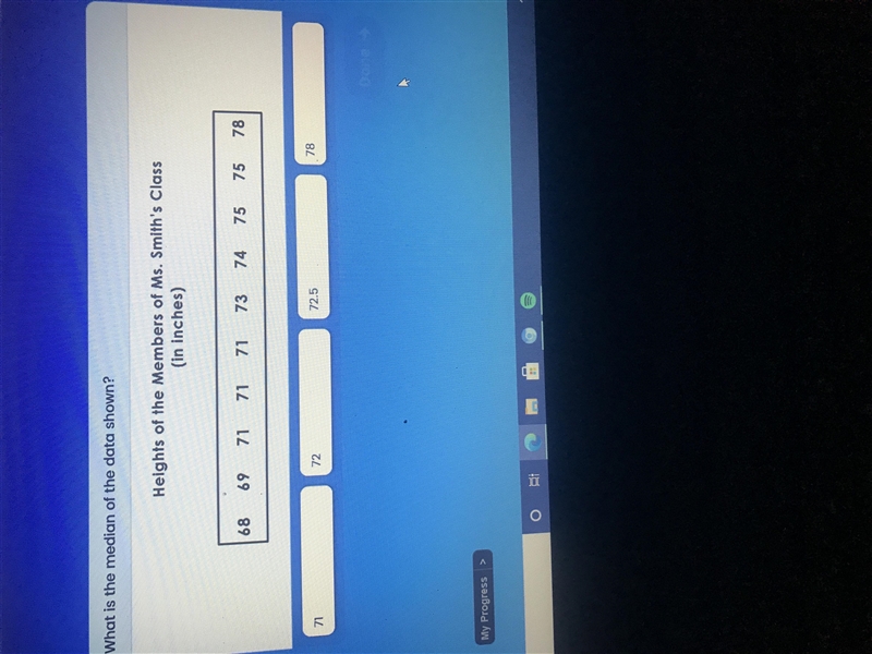 What is the median of the data shown heights of the members of me.smith class-example-1