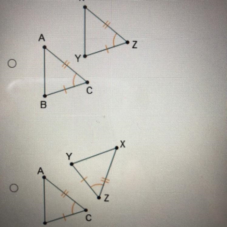 Which of these triangle pairs can be mapped to each other using both a translation-example-1