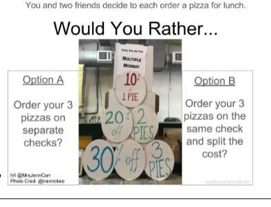 You and 2 decide to each order a pizza for lunch would you rather-example-1