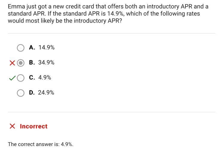 Emma just got a new credit card that offers both an introductory APR and a standard-example-1