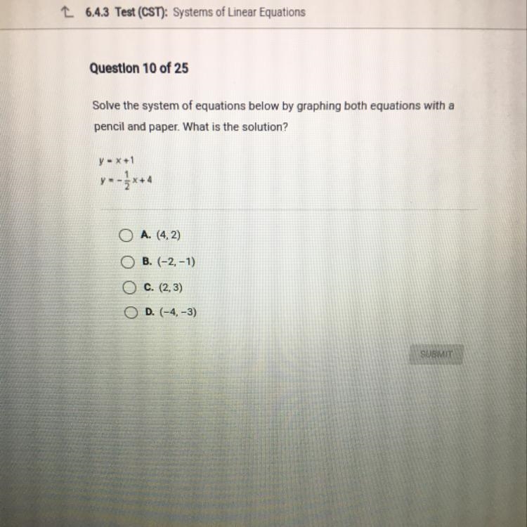 Solve the system of equations below by graphing both equations with a pencil and paper-example-1