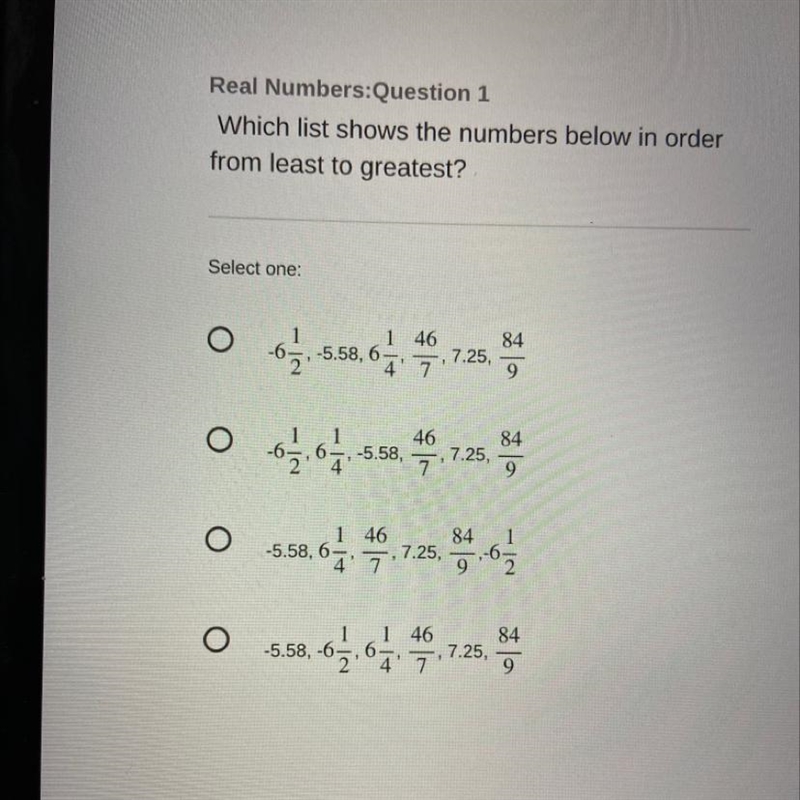 What list shows the numbers below in order from least to greatest?-example-1