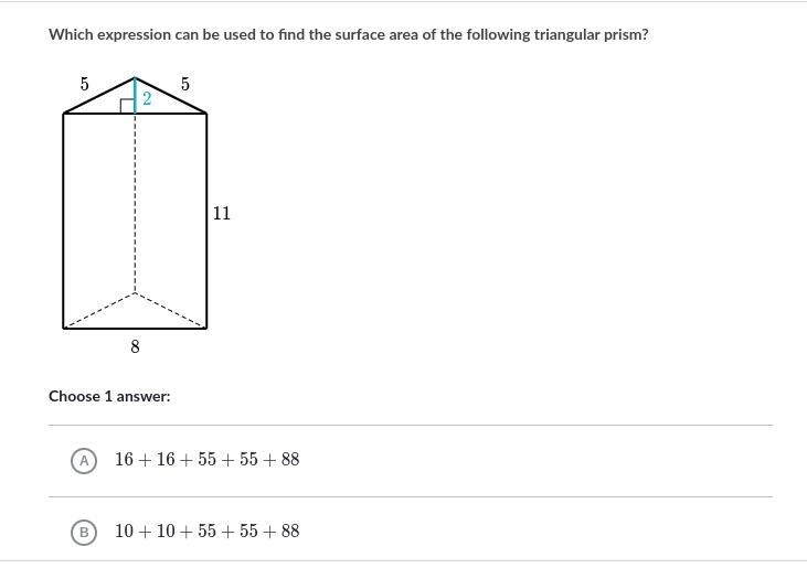 Which expression can be used to find the surface area of the following triangular-example-1