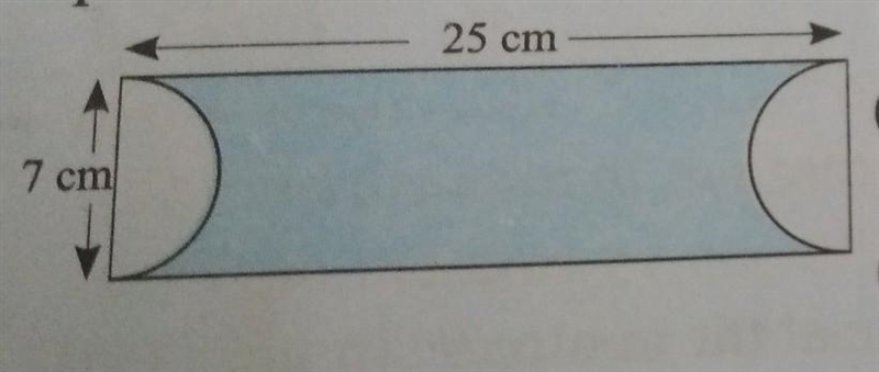 Please Help, (2).Find the total of the two semi circular parts. (3).Find the area-example-1