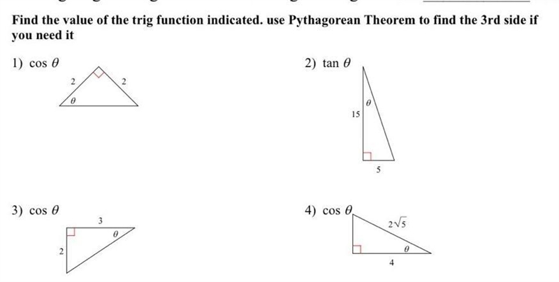 part 1. Find the value of the trig function indicated, use the Pythagorean Theorem-example-1