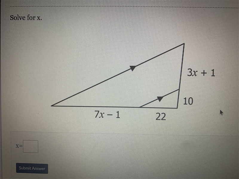 Solve for X (3X+1) (10) (22) (7x-1)-example-1