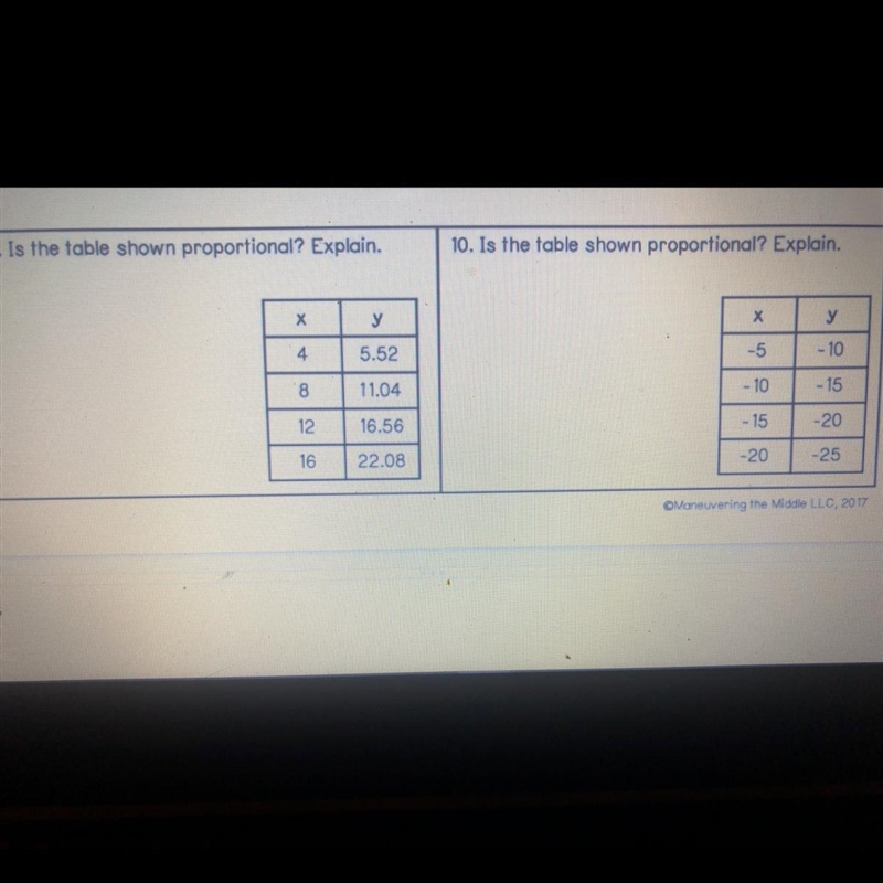 Is the table shown proportional?Explain-example-1