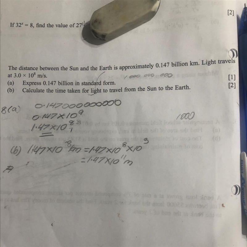 Could someone give me some input on why in part B 10 to the power of 3 is included-example-1